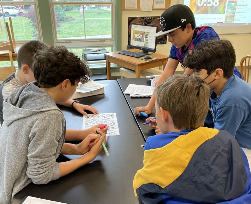 students working on group math activity